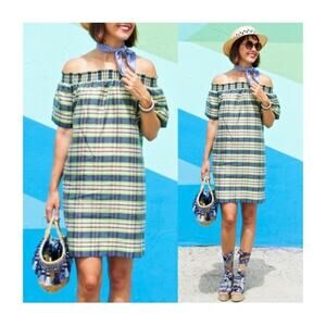 J. Crew Collection Off Shoulder Silk Plaid Dress